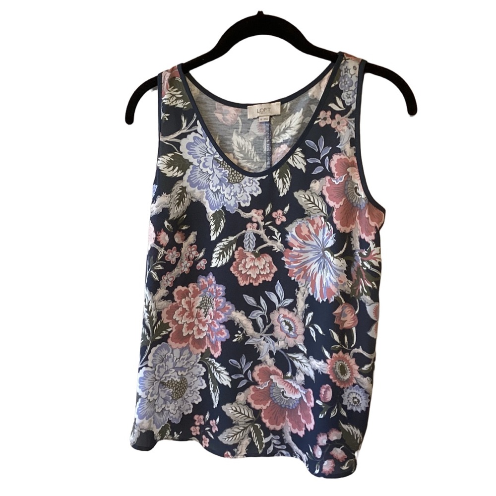 LOFT Floral Tank Top Colorful Poly Front Rayon Back Size XS Summer Mixed Media
